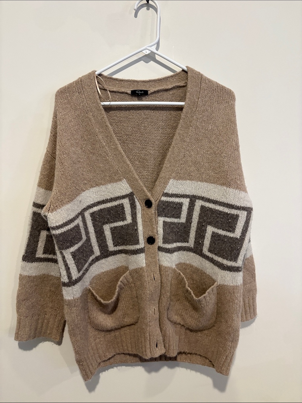 RAILS Oversized Tan Geometric Knit Cardigan Sweater